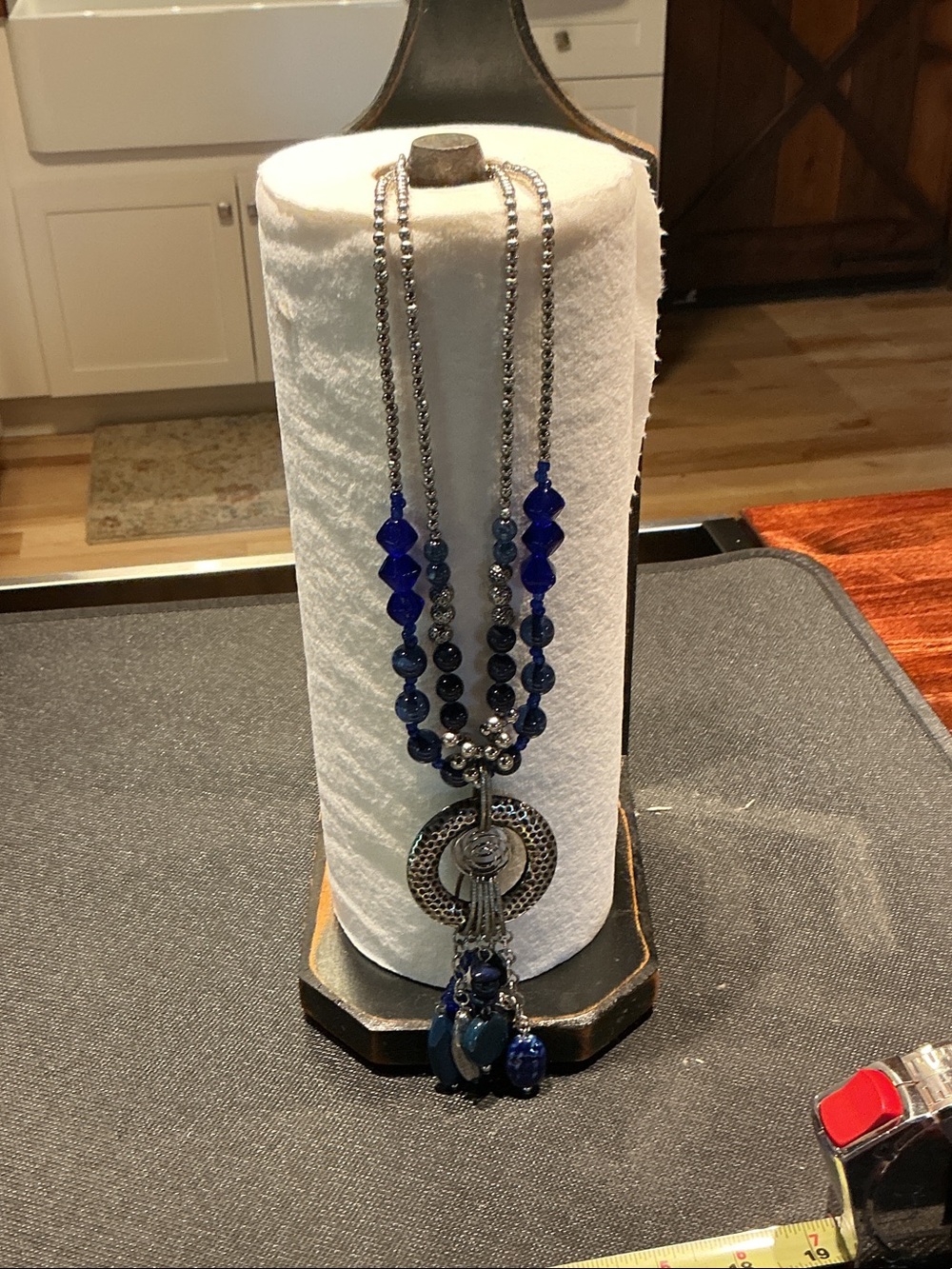 Blue Beaded Pendant Necklace - Women's Fashion Jewelry